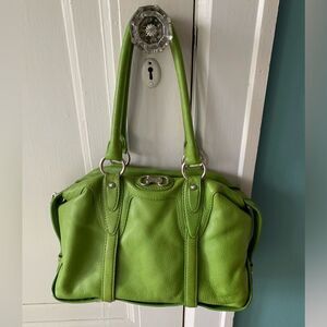 MICHAEL KORS lime green leather shoulder handbag purse with silver hardware